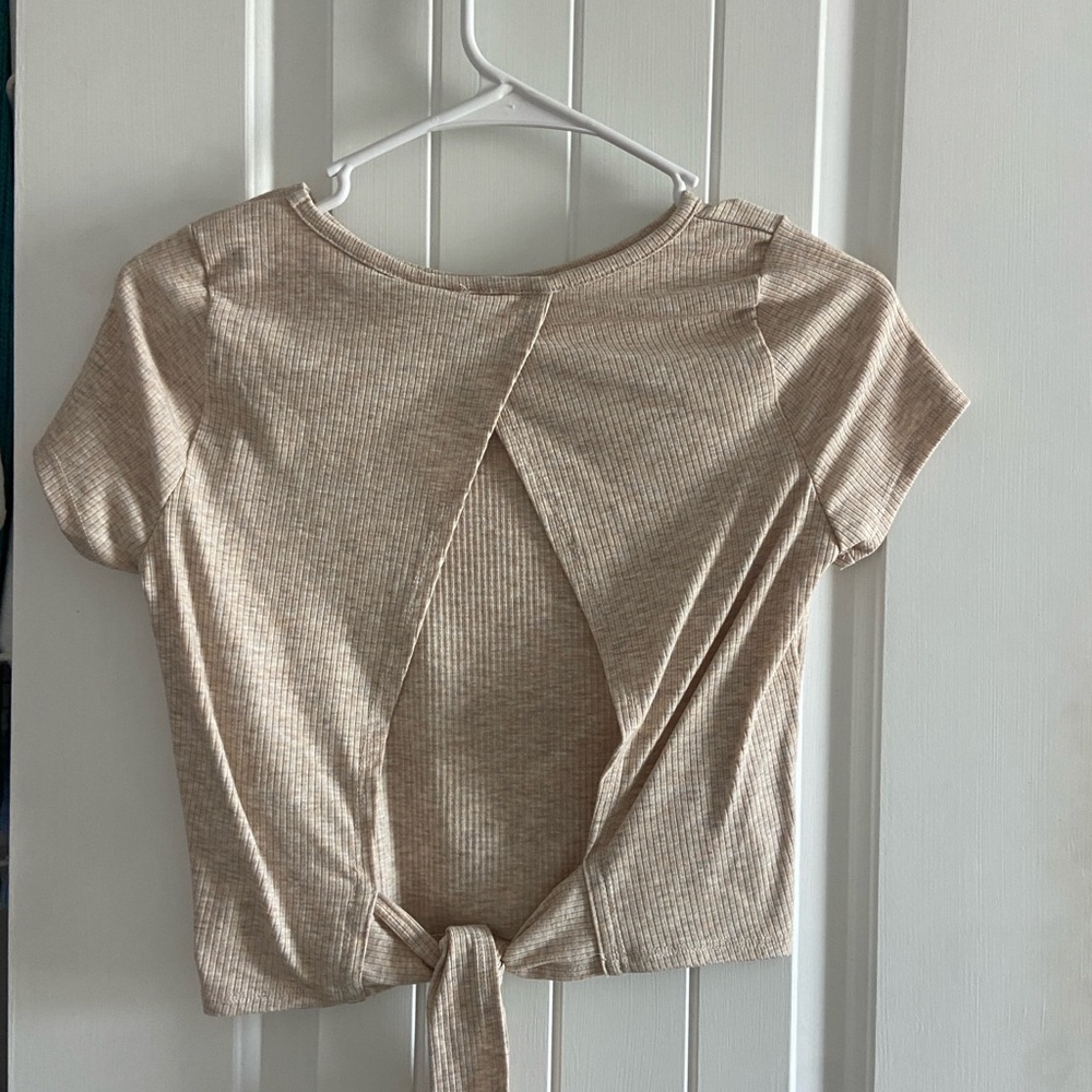 Tan open back cropped tee